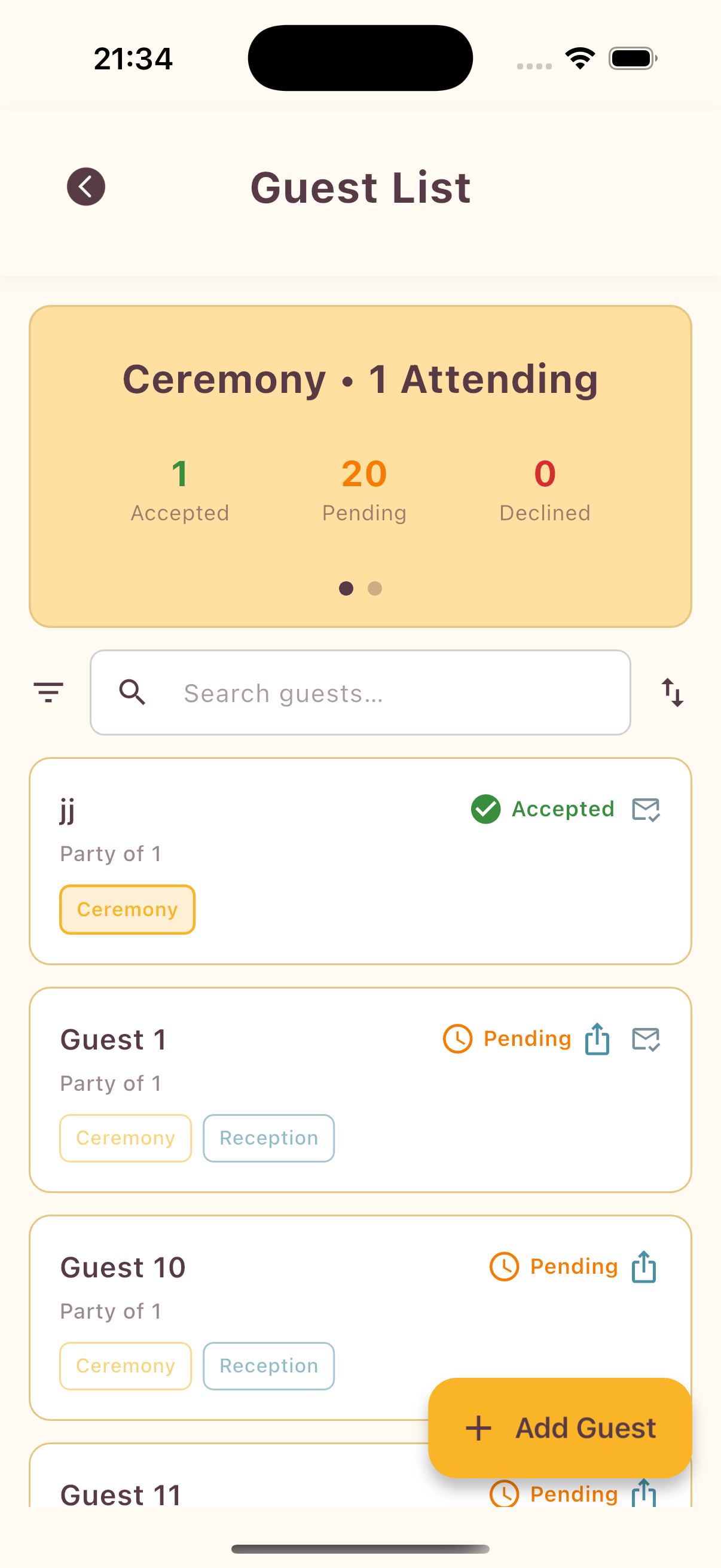 Wedcheese guest list with RSVP tracking