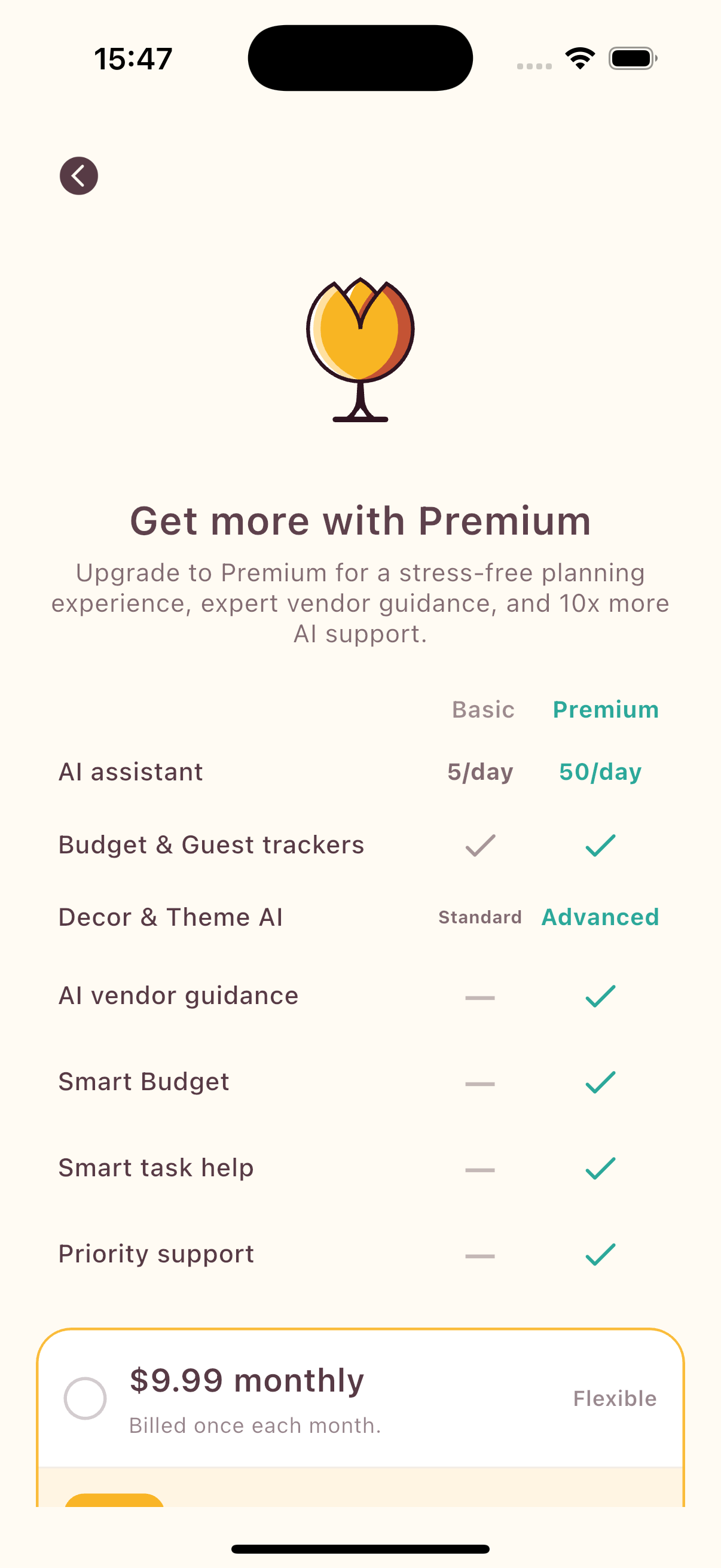 Wedcheese subscription screen